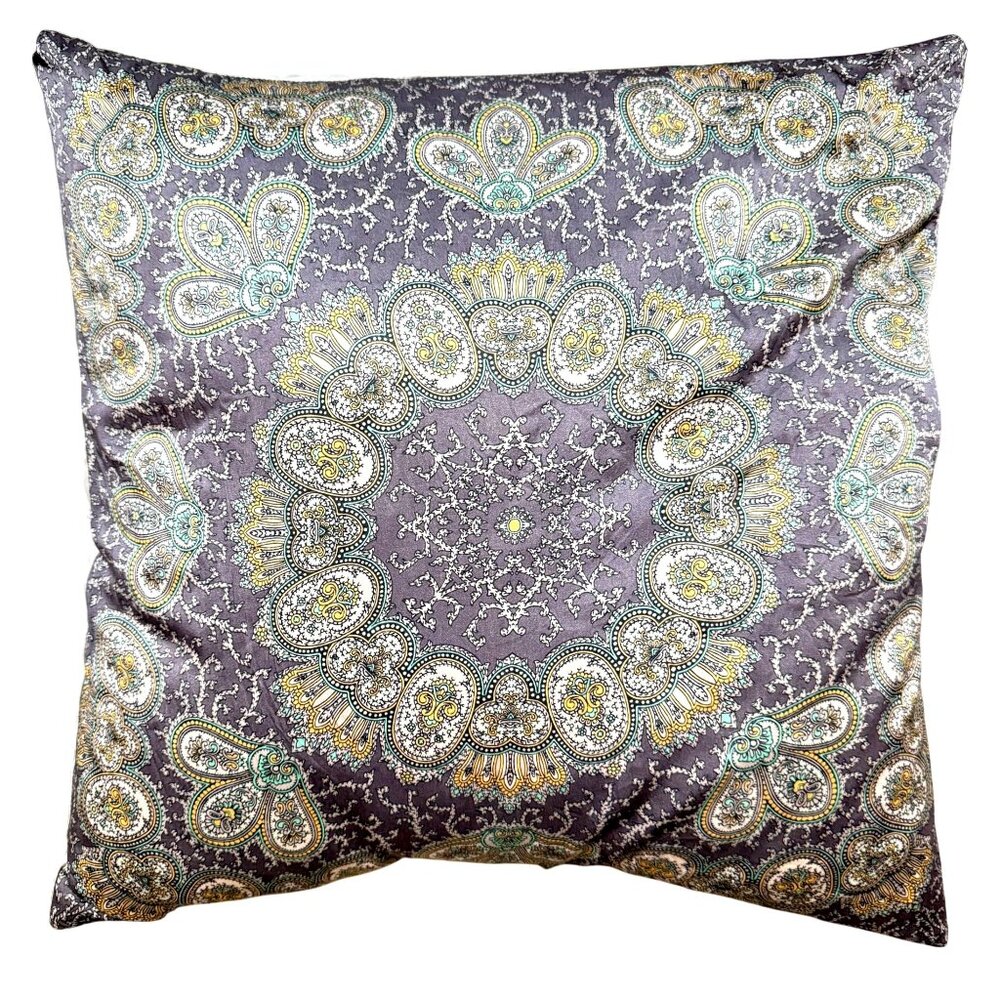 Pottery Barn 20x20 Paisley Decorative Pillow Cover Silk Cotton Blend Gray Gold
